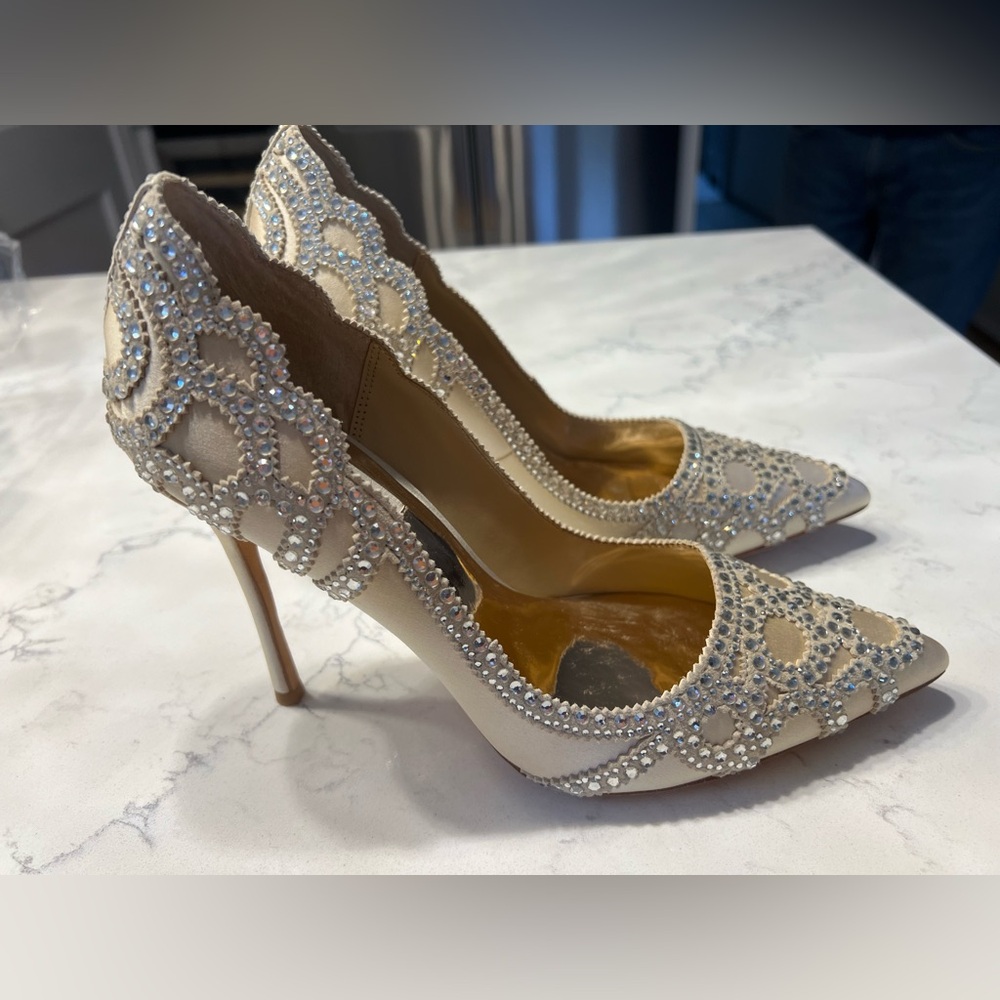 Badgley Mischka Crystal Embellished Cream Heels